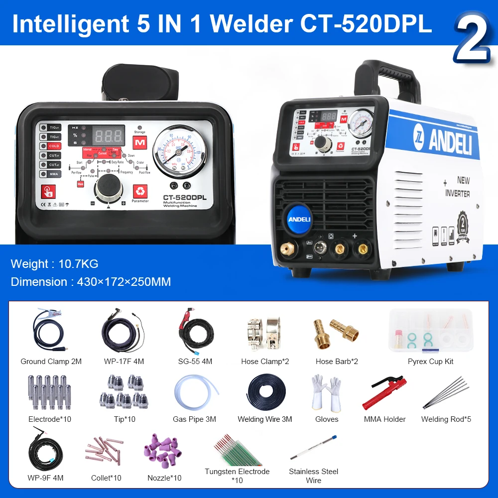 ANDELI  Multi-Function Welding Machine TIG/Plasma CUT/MMA 3 IN 1 Welder DC TIG welding Aluminium 220V 2