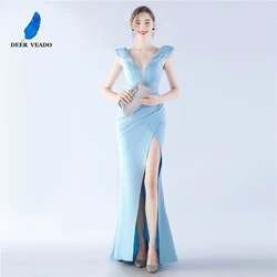 DEERVEADO Women's Mermaid V Neck Evening Dress Long Formal Party Maxi Dress Candy Color Special Occasion Dresses