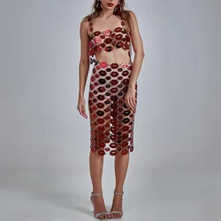 YOUR BUMP CURVE Shiny sequins red lips acrylic stitching metal chain combination skirt sexy girl sweet date