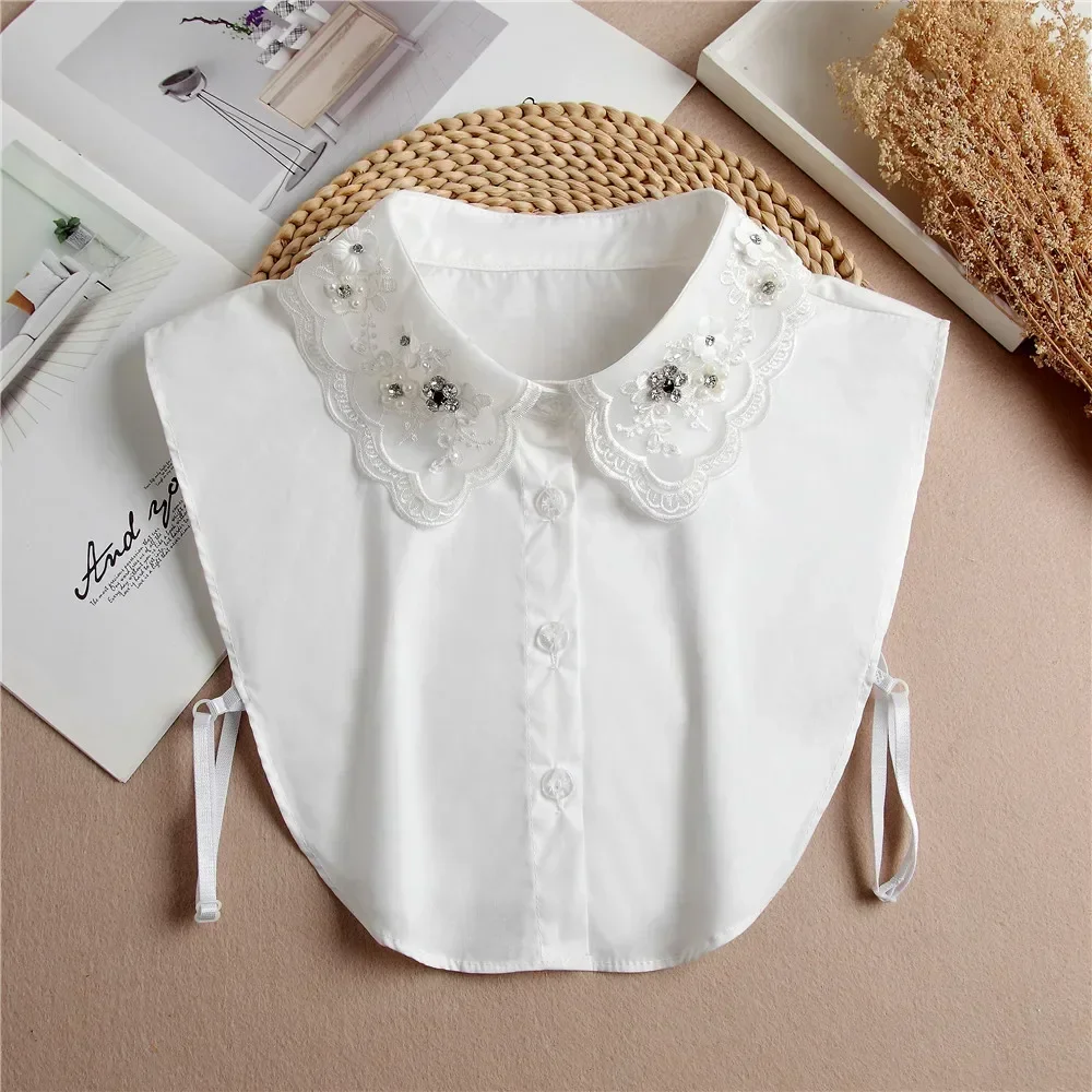 Vintage Lace Front Tie White Detachable Faux Collar