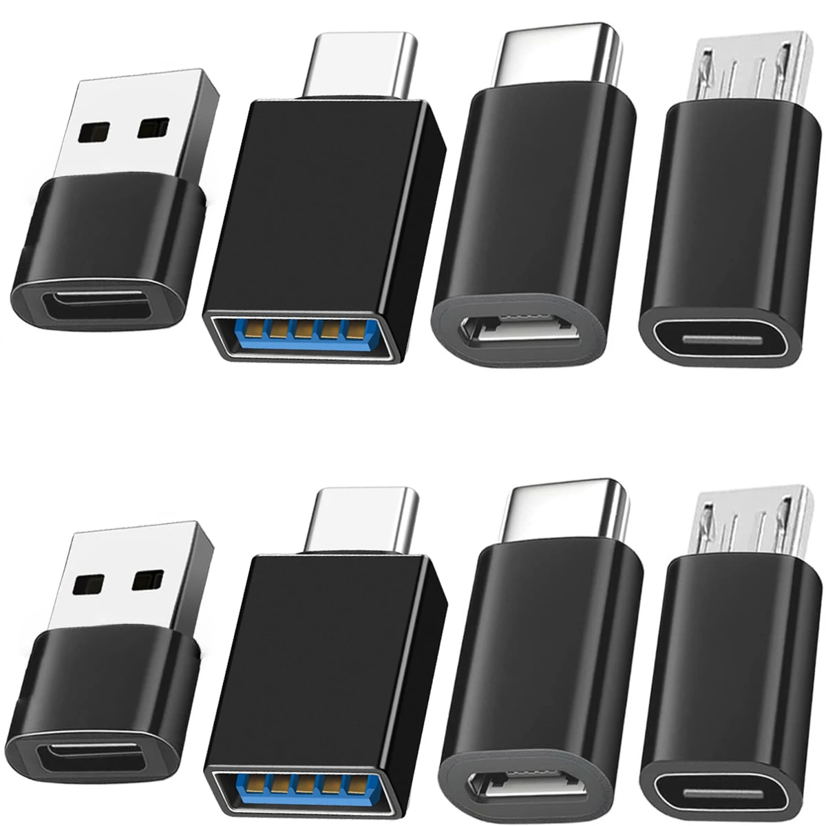 8개 USB to USB C 어댑터, USB C 타입 C 암-USB 어댑터, 마이크로 USB to USB C 암-수 컨버터 커넥터, 노트북 차량용