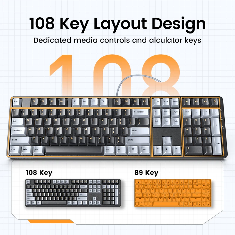 Pbt Keycaps Teclado Mecânico com Fio Interruptor Vermelho Russo Coreano en Área de Trabalho Laptop Windows Mac os Gaming Ugreen108 - Imagem 5