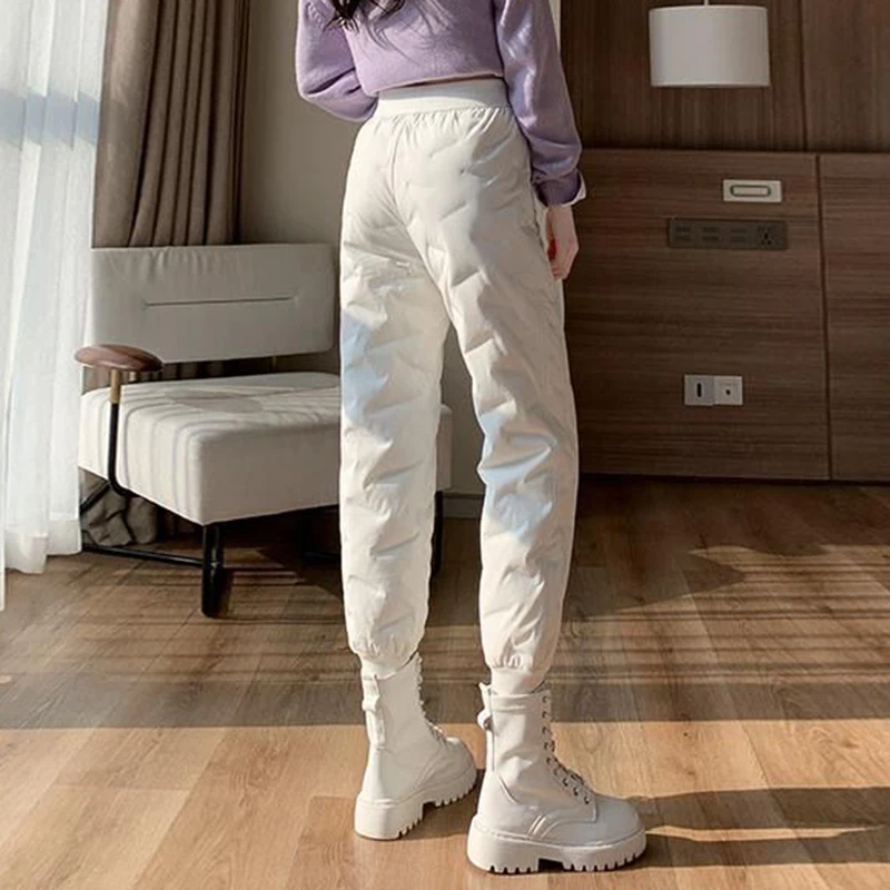 Winter Pants Women Casual Elastic Cotton Padded Harem Trousers Ladies Office Work Windproof Down Pantalones Snow Wear Sweatpants