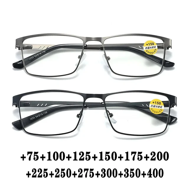 Lunettes de lecture à la mode pour hommes, monture de lunettes de Prescription bloquant la lumière bleue de haute qualité avec charnière à ressort + 75 + 125 + 175 + 225 1
