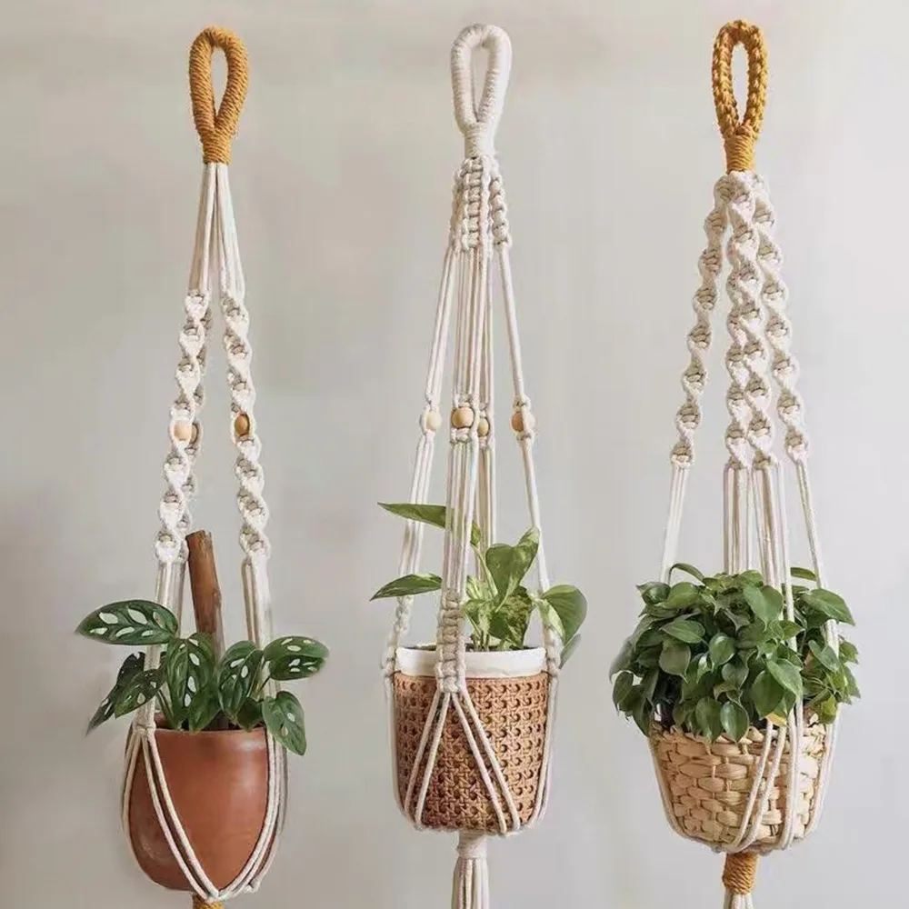 Elegant Handcrafted Macrame Plant Hanger - Boho Cotton Rope Planter Holder