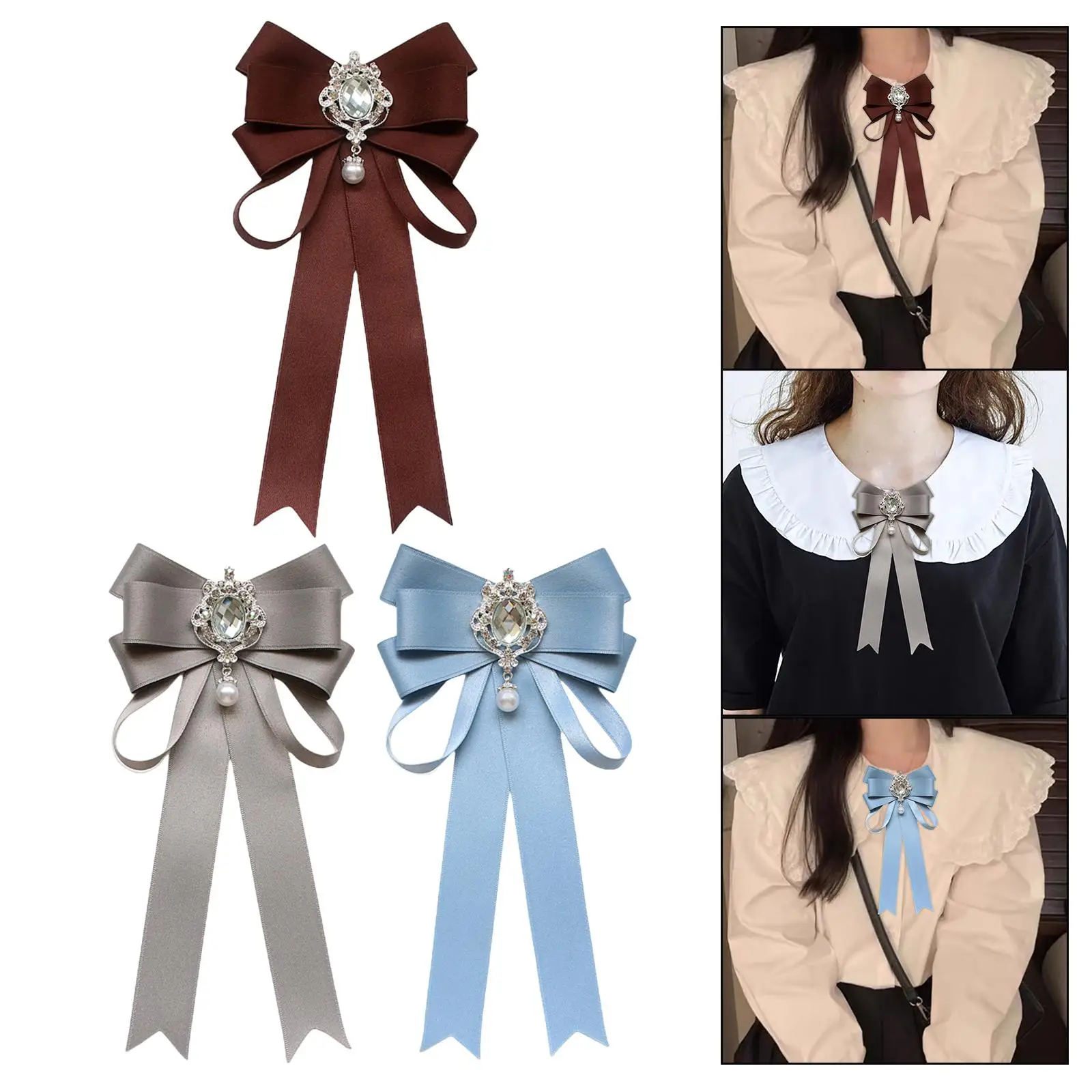 Women Bow Tie Jabot Corsage for Wedding Party for Shirt Uniform Breastpin Jewelry for Women Necktie Rhinestone Bow Tie Neck Tie