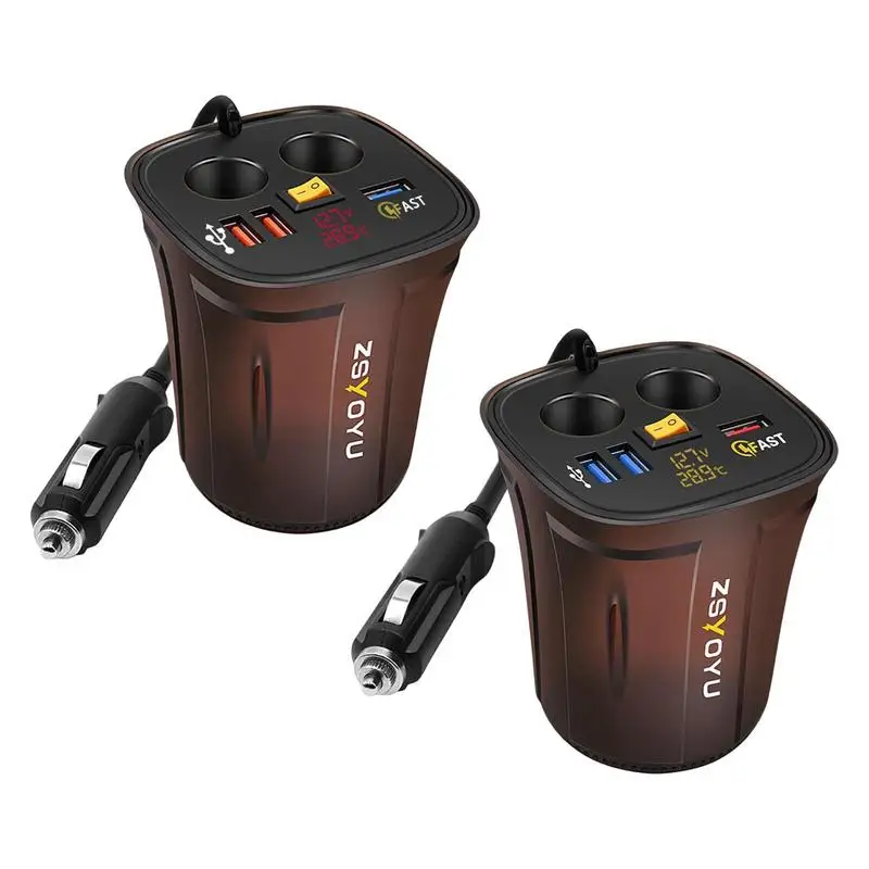 

Cup Car Charger Fast Charging Multi-Port USB Digital Display Mobile Charger Car Charger USB AutomobileCharger Adapter Cup Holder