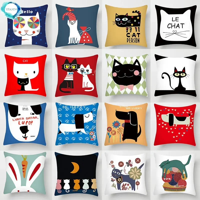 

Cartoon Cute Hello Cat Pillow Cover Modern Bedroom Sofa Cushion Cover Animal Design Home Decorative Polyester Pillow Covers