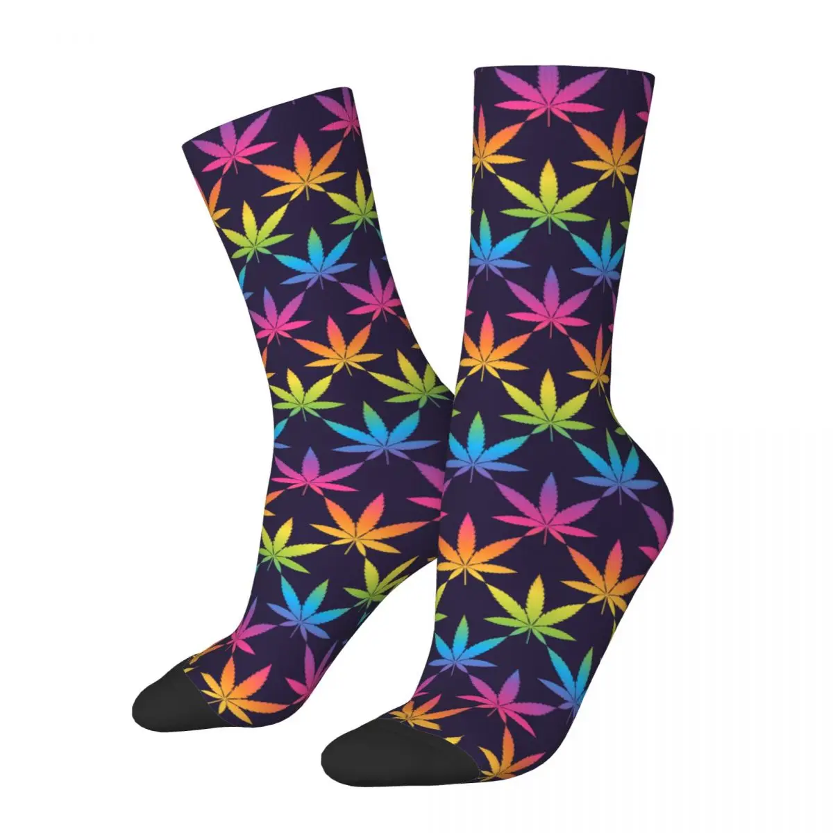 

Cannabis Leaf Plant Socks Men Women Colorful Rainbow Gradient Marijuana Leaves Socks Harajuku Autumn Winter Middle Tube Socks