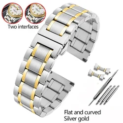 High-Quality Solid Stainless Steel Watch Strap - Metal Flat/Curved End Bracelet for 22mm (Silver Gold)