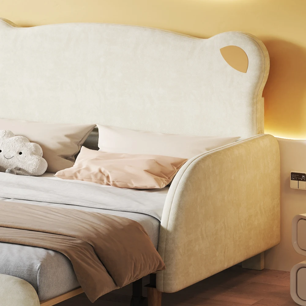 Beige Samt-Bett in Bärenform 140x105&140x200cm Gepolstertes Kinderbett Ausziehbares Tagesbett mit Weichen Schutzkanten – Detail 19