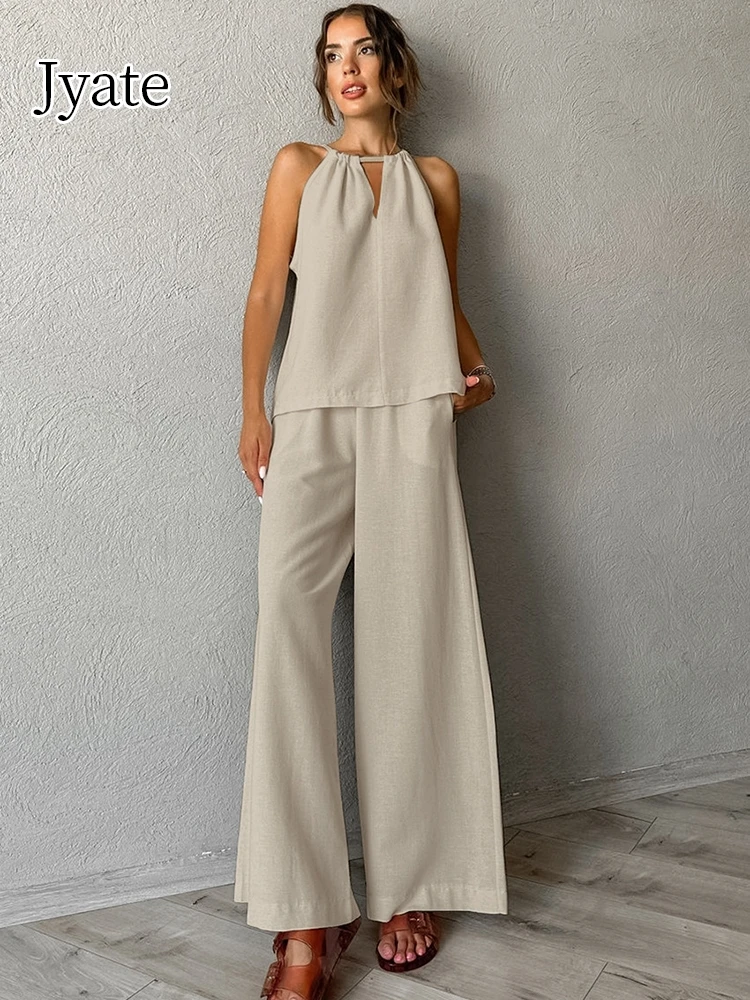 

Jyoti Suit For Women O-Neck Lace Up Sleeveless Vest Wide Leg Pants Two Piece Set Summer Fashion Casual Beach Vacation Clothes