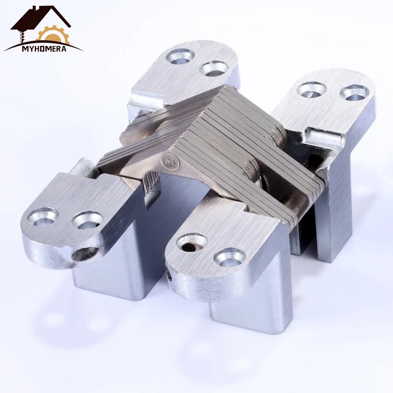 Stainless Steel Hidden Hinges 70-140mm Built-in Concealed Cross Heavy-loading Folding Door Hinge Furniture Hardware 180 Degree