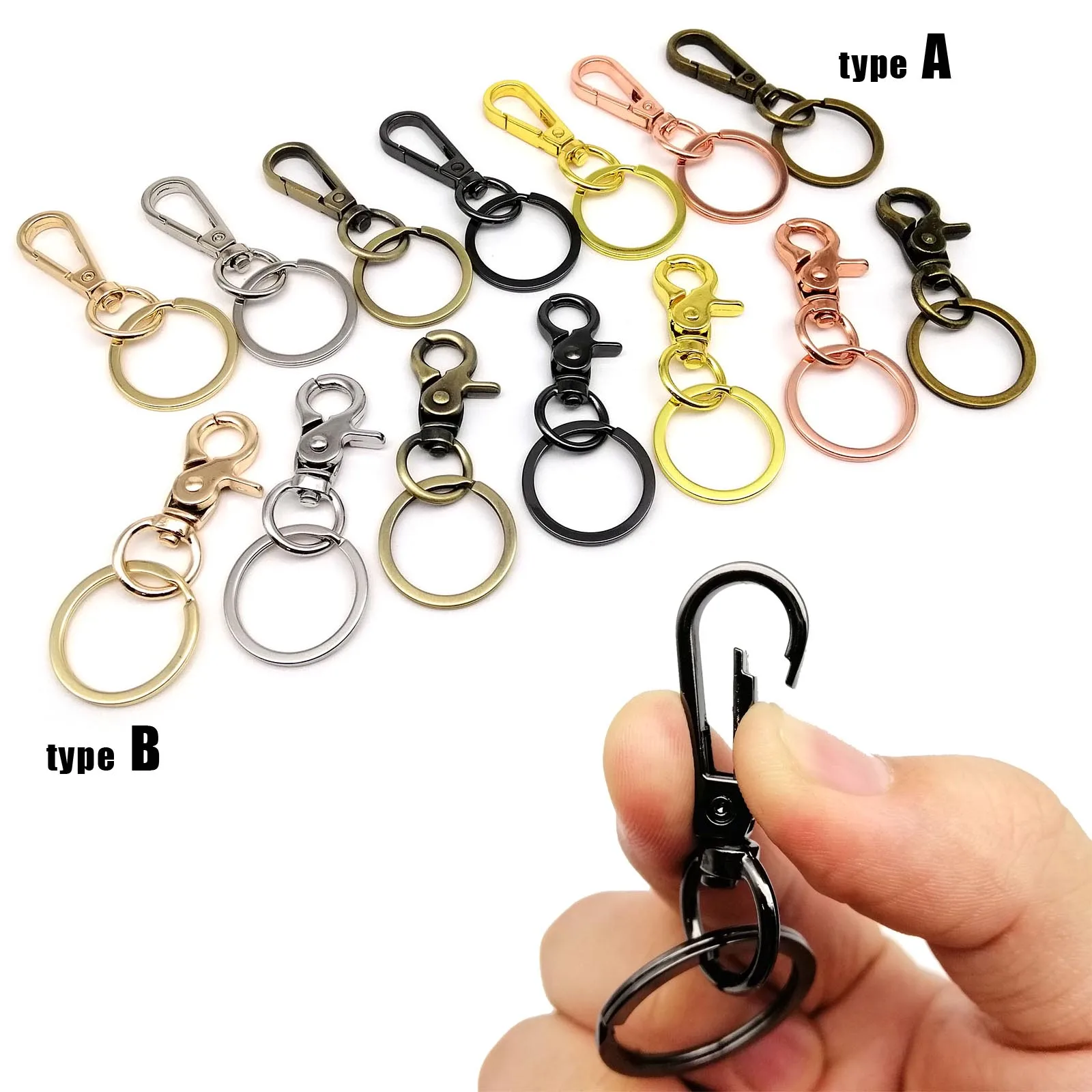 5pcs Swivel Lobster Car Key Ring Chain Keyring Keychain Clasp Clip Trigger  Buckle Snap Pendant Hook Split Ring 2 type 7 color
