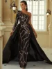 One Shoulder Sequins Evening Dress: Long Sleeve & Open Back | ball gown dresses