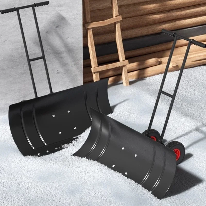 Wheeled snow shovel with wheels, outdoor large winter snow sweeping tool,snow clearing artifact,hand pushed shovel