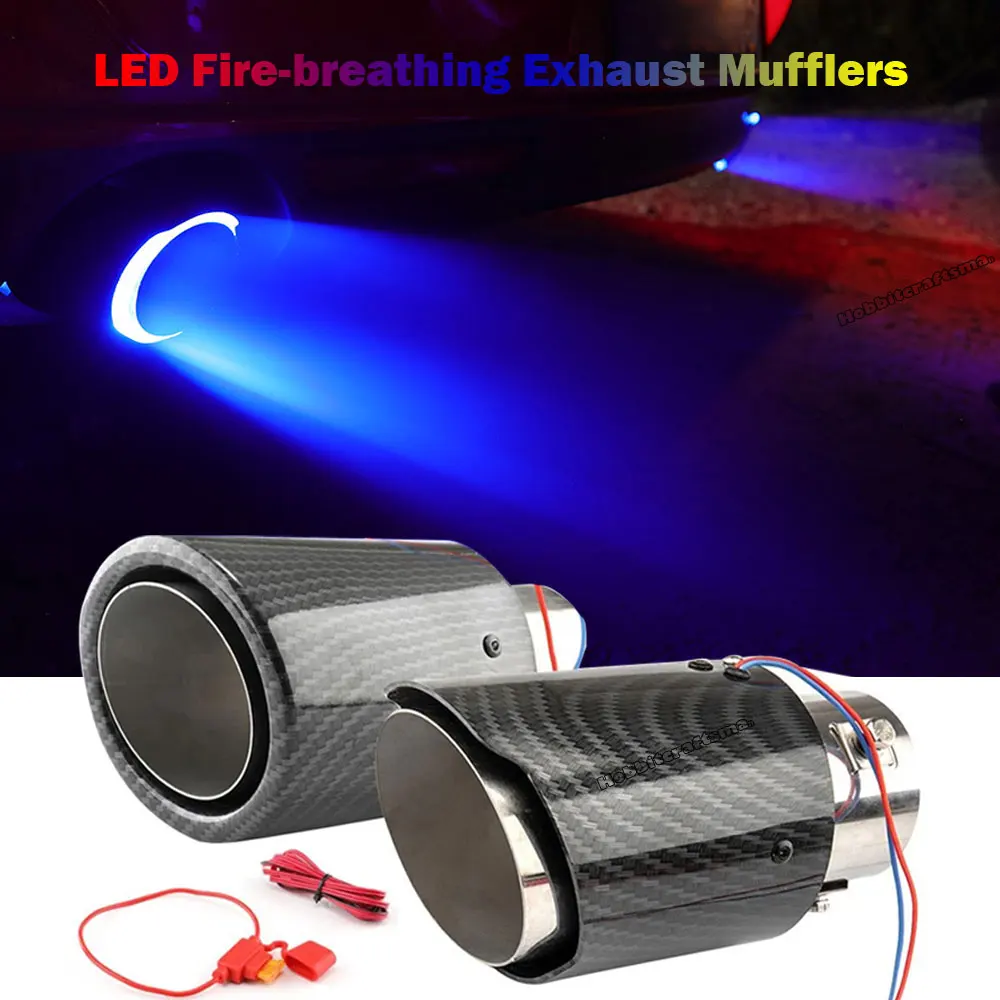 New LED Light Exhaust Muffler Firebreathing Tail Throat 63mm Carbon