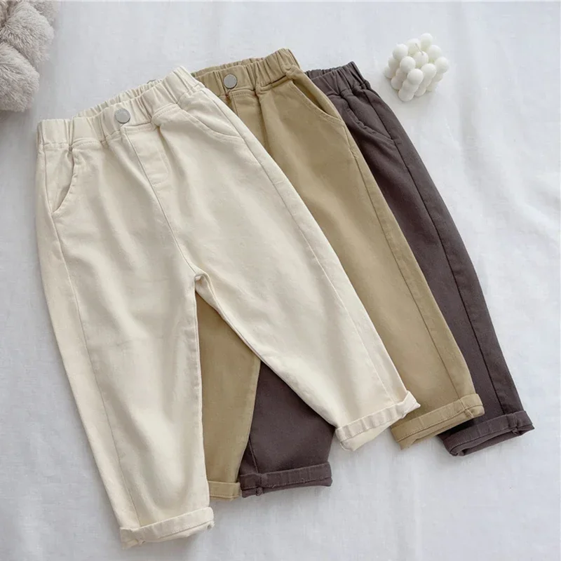 1-8 Years Boys Pants Kids Cargo Pants Mid-Rise Button Casual Outdoor Comfortable Breathable Spring Fall Fashion Chidren Trousers 5