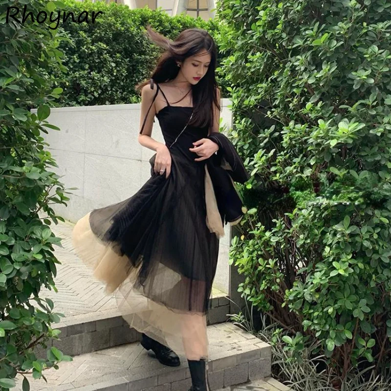 

Black Gauze Dresses Women Sleeveless Vintage Designer Summer French Streetwear Elegant Ladies Panelled Gentle Vestidos Temper BF