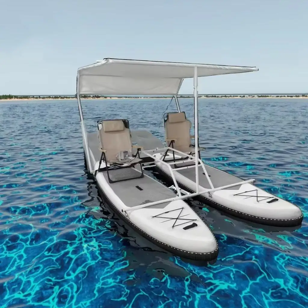 Catamaran Gonflable SUP 2 Places avec Pédales - Bateau Ponton pour Lac