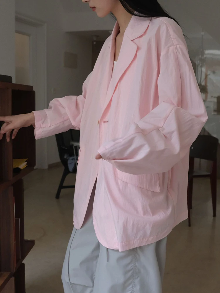[LANMREM] Fashion Sunscreen Loose Blazers For Women Single Breasted Office Lady Jackets Minimalism Coats 2024 Summer New 26D9122