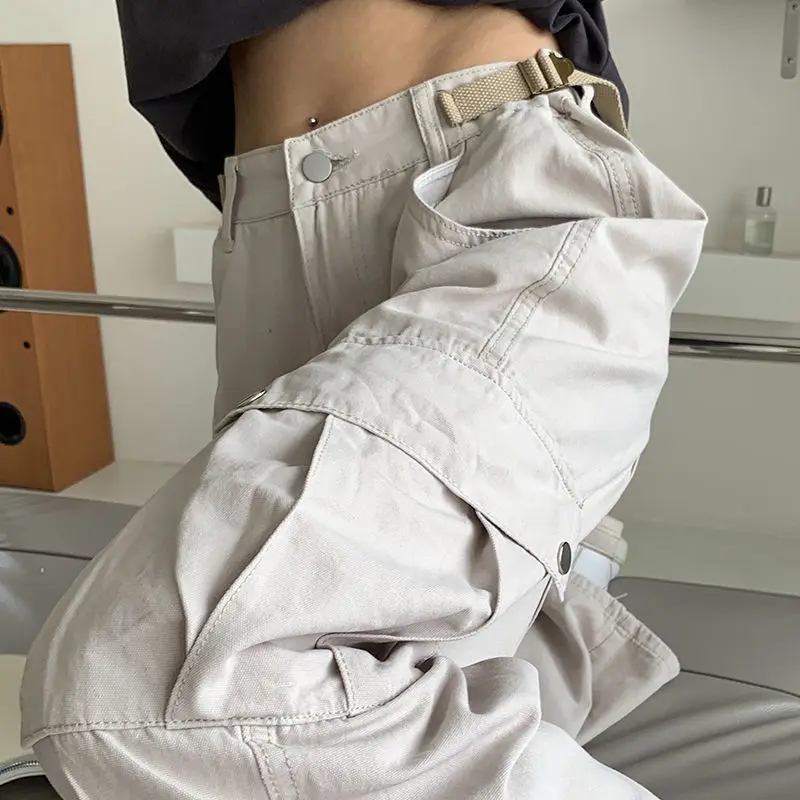 Deeptown Y2k Streetwear Women's Cargo Pants Vintage High Waist Pockets Baggy Sweatpants Casual Wide Leg Straight Trousers Hippie