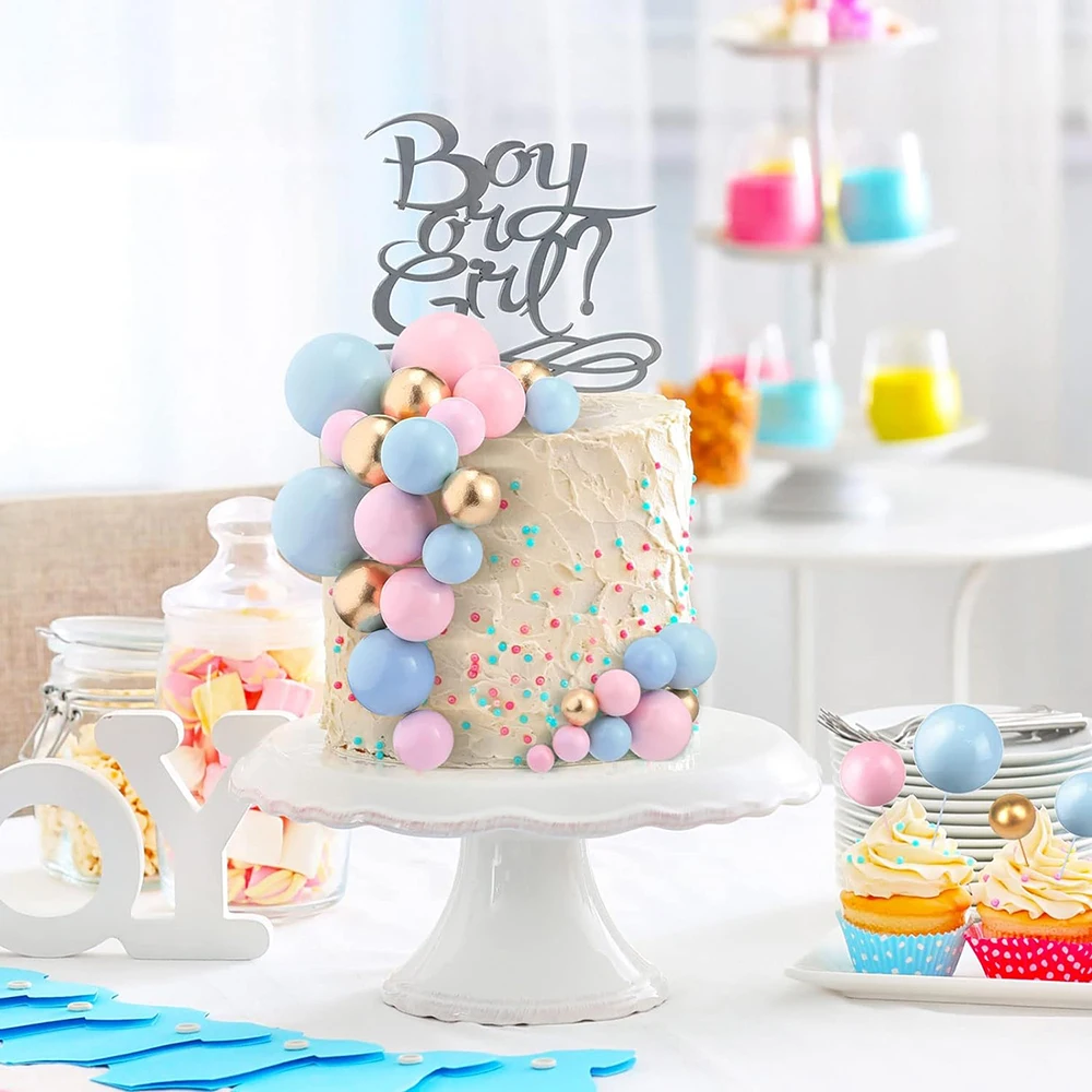 Blaue Kuchen Topper Bälle Cupcake Topper Back dekorationen Weißgold DIY Kuchen Einsatz Topper Baby Dusche Junge Geburtstags feier Dekor – Detail 7