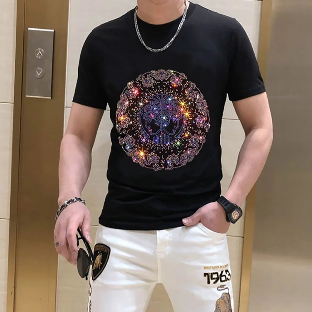 

Diamonds T Shirts Men Fashion Street Wear Short Sleeve O Neck Modal Cotton Tshirts Camiseta Fashion top quality 103