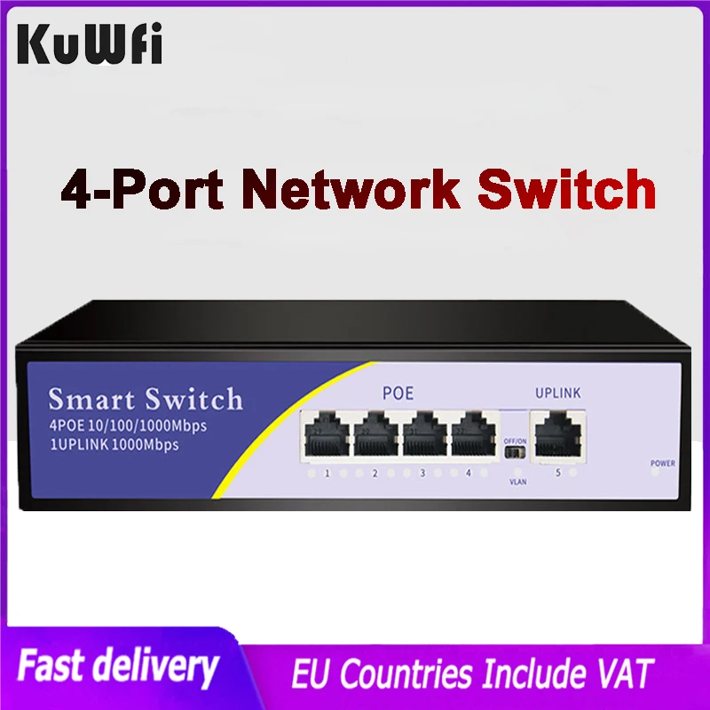 

KuWfi 48V Network Switch with 10/100/1000Mbps Ports IEEE 802.3 Af/at Ethernet POE Switch Gigabit Suitable for IP Camera/Router