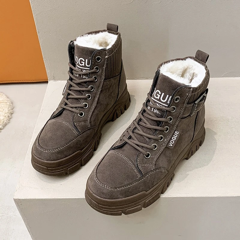 

2023 Fashion Flat-heeled Sports Martin Shoes Women's Plush Winter Lace-up Casual Snow Boots Sneakers Female Heavy Fleece Shoes