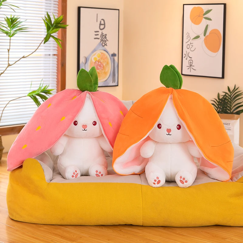 35-75cm Transformed Strawberry Rabbit Doll Plush Toy Little White Rabbit Doll Carrot Rabbit Sleeping Pillow Doll Gift