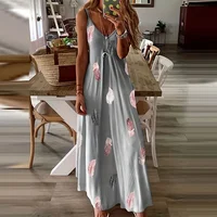 8Colour All-Season Chic Feather Print Maxi Dress Casual V-Neck Comfort Stretch Easy Care - Image 3