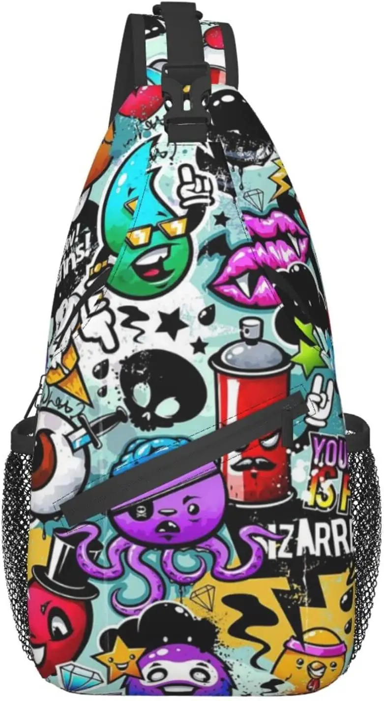

Doodle Sling Backpack for Men Boys Compatible with Cartoon Graffiti Crossbody Backpack Unbalance Gym Bag Travel Bag Outdoor