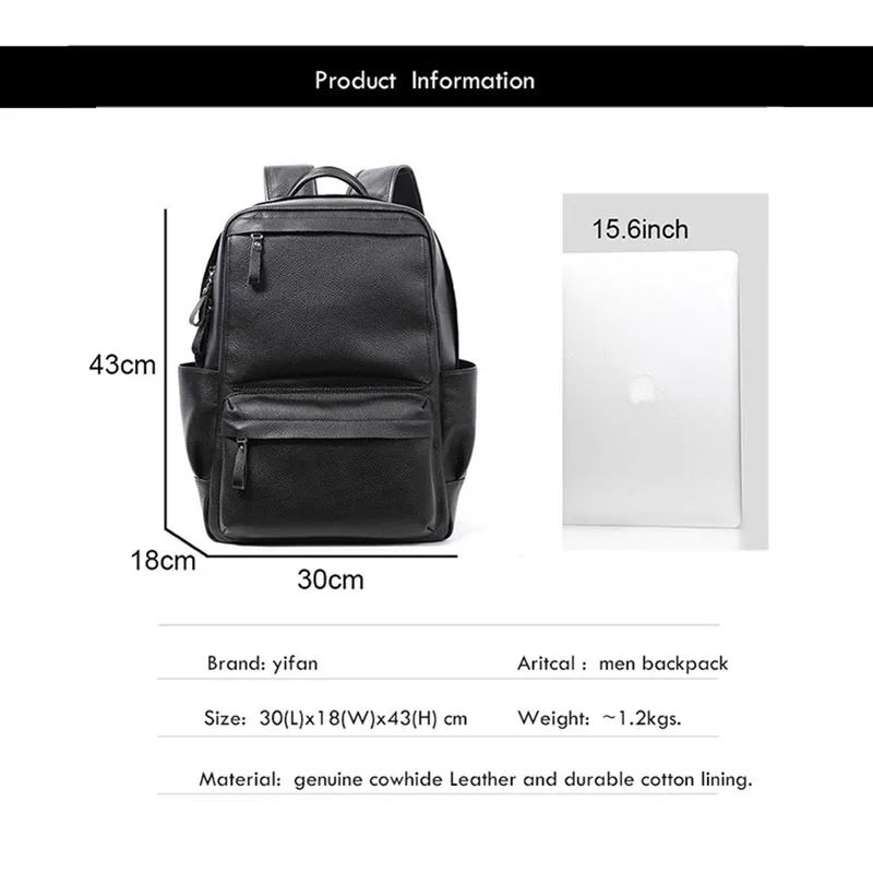 YIFANGZH Genuine Leather Backpack School Laptop Travel Camping Computer Shoulder Bag Gym Sports Backpacks for Men