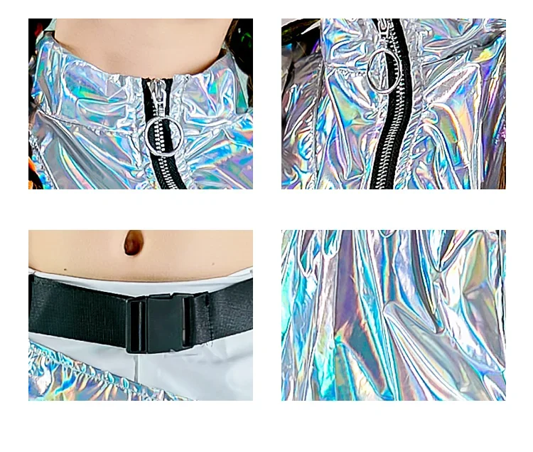 Festival Crop Tops Cargo Pants Catwalk Show Costume PU Hip-Hop Dance Clothes Reflective Rave Outfit Girl Sets Jazz Dancewear