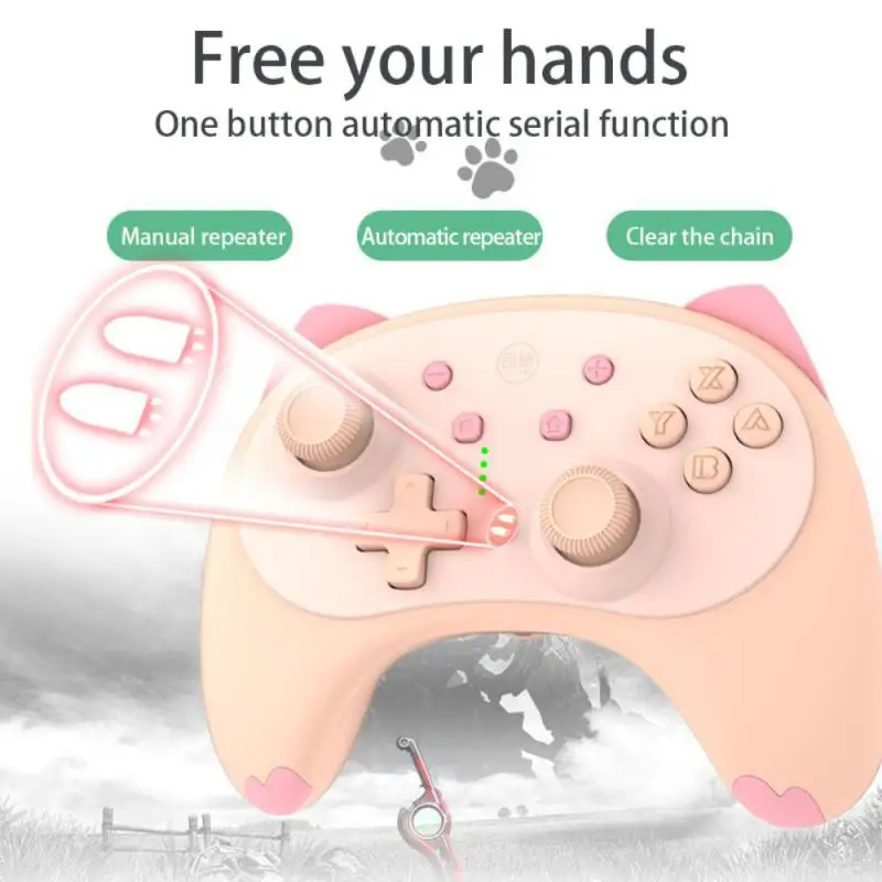 

Cat Wireless Controller Connection One Button Wake Up Cartoon Game Controller Double Vibration Motor 2-3 Hours Gamepad