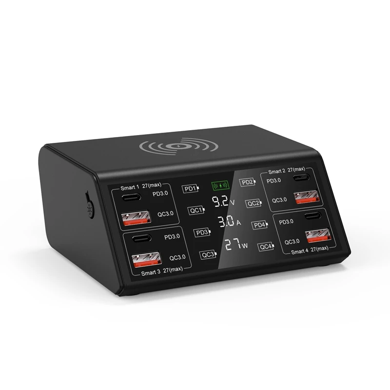 

Зарядное устройство для сотового телефона с несколькими портами, 100 Вт, со светодиодной подсветкой и цифровым дисплеем