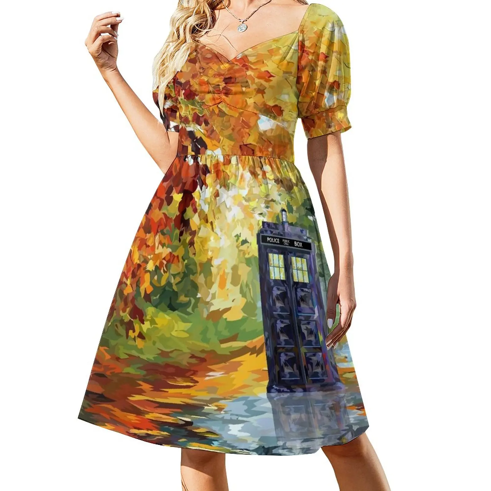 

Blue Phone booth with autumn views Sleeveless Dress elegant evening dresses for women 2023 dress for women