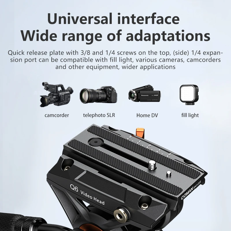 Tripod Ball Head Camera Fluid Head Camera Panoramic Head COMAN Q6 Panoramic Gimbal Video Head With Quick Release Plate For DJI RS Manfrotto Hydraulic Fluid Head For Tripod DSLR Camera