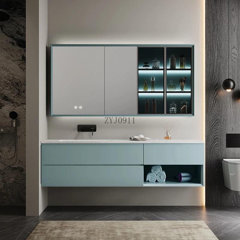 *Smart mirror cabinet, bathroom cabinet combination, Knaili integrated basin, modern simple oak washstand