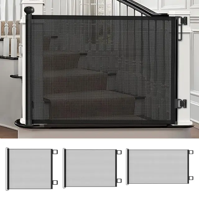 3 Sizes Pet Gate Fence Dog Cats Fence Indoor Automatic Retractable Stairway Aisle Isolation Mesh No Punch Safety Net Fence 2