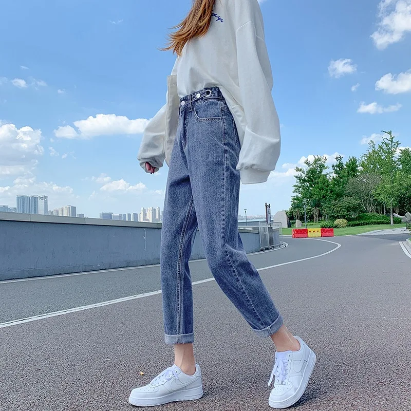 High Waisted Jeans Wide Leg Thin Loose Straight Nine Minute Trousers for Women spring high waisted women s denim seven minute trousers loose fashion wide legged trousers thin section of casual jeans female