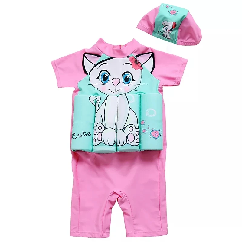 Buoyancy Swimsuit One Piece Suit 2-7 Year Children Short Sleeve Floating Swimwear Kid Cartoon Swimming Suit Bathing one piece swimsuit children swimsuit children swimsuits