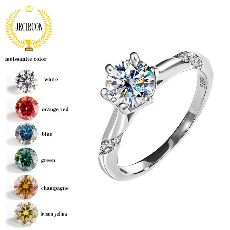 Jecircon D Color Moissanite Color Simulation Diamond Ring 1 Carat Sensitive 6 Claw S925 Gioielli Da Sposa In Argento Sterling Per Le Donne