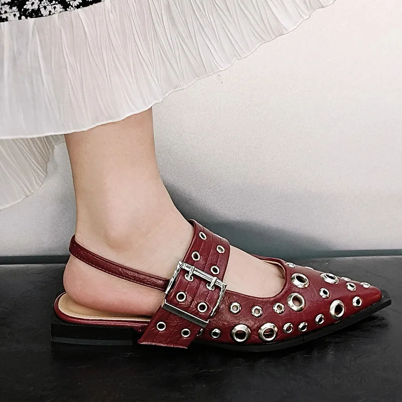Big Size Luxury Women Flats Sandals Shoes Female Casual Buckle Strap Fashion Pointed Toe Ladies Sandals Shoes Slingback Women Slingback Sandals Women Flat Shoes