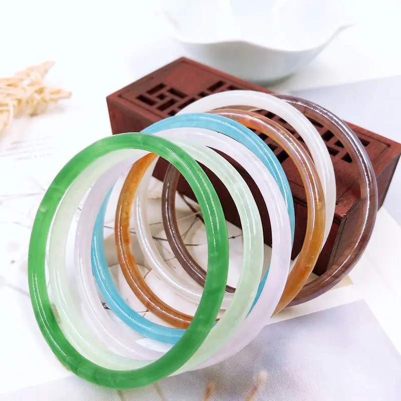 Natural Thin Bangle Bracelet Handcarved Agate Glass Jadeite Jade Jewelry For Women