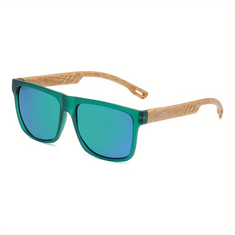 Neue quadratische lässige Sonnenbrille mit Holzmaserung und Federscharnieren, UV400-Schutz, Unisex, für den täglichen Gebrauch – Detail 6