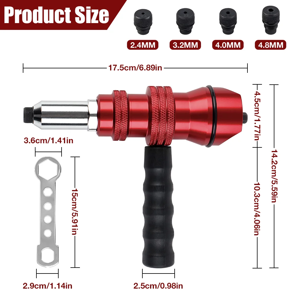 Rivet Gun Rivet Gun Part Electric Rivet Gun Adapter 2.4mm-3.2mm-4.0mm-4.8mm Home Core Blind Rivet Gun Aluminum Alloy Riveting Tools Cordless Gun