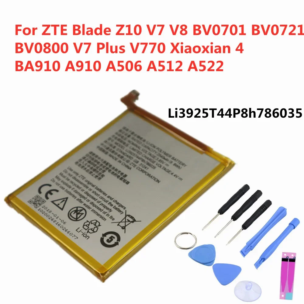 

Высококачественный оригинальный аккумулятор Li3925T44P8h786035 для ZTE Blade V7 Z10 BA910 A910 A512 Xiaoxian 4 BV0701, батареи для телефона + Инструменты