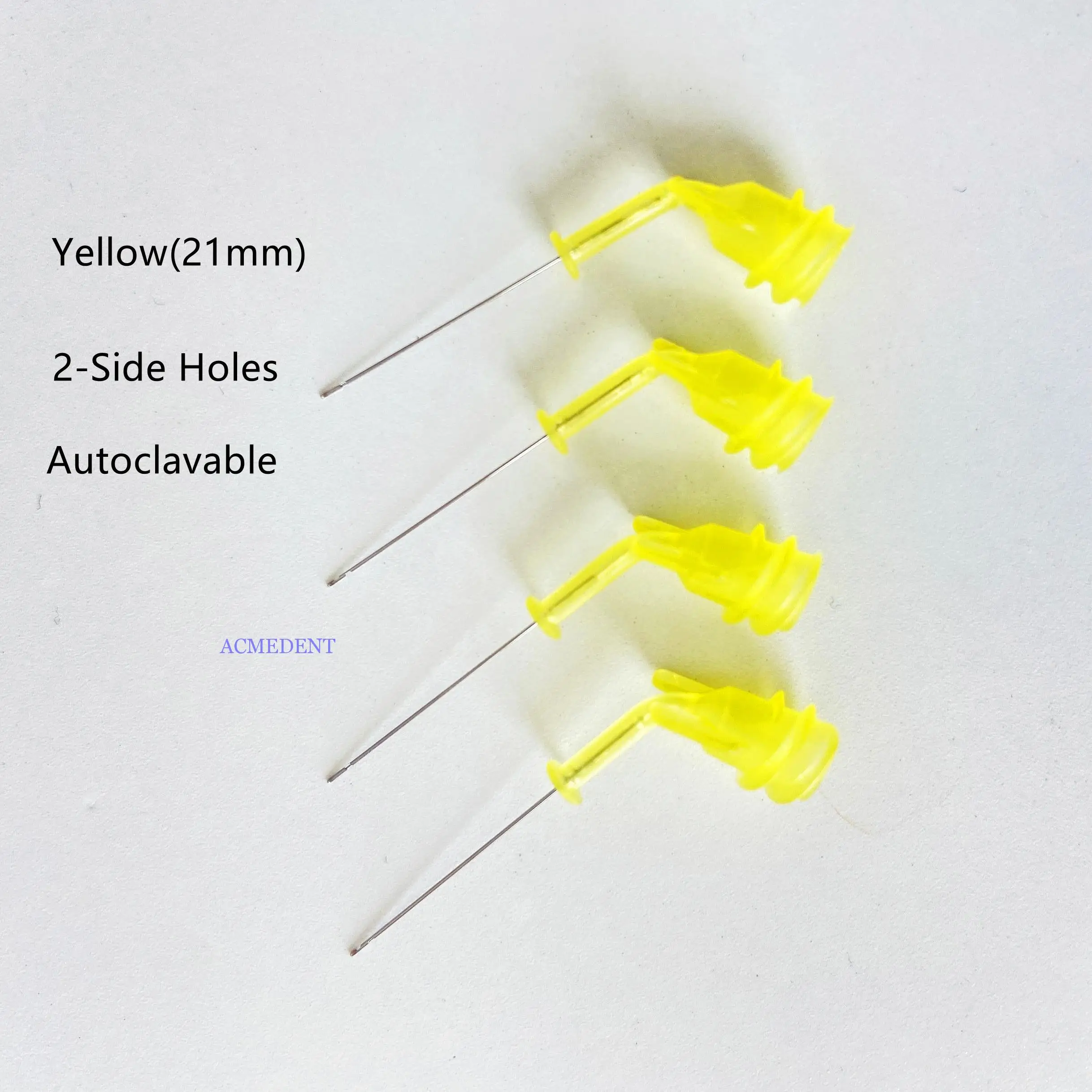50 Pezzi Dental Edta Irrigazione Ago Punta Ultrament Punte Per Siringa Usa E Getta 30G Autoclavabile 2 Fori Laterali Yellow-21Mm